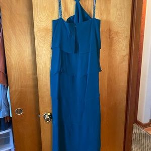 Blue/teal long dress. Comes with shawl which has arm holes to wear and not slip.
